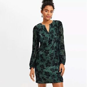 LOFT . Green Sequin Party Dress